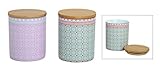 2er Set wunderschöne Vorratsdosen aus Porzellan in Rosa/Grau Retro, Holzdeckel aus Bambus, der eine Aroma Gummidichtung besitzt