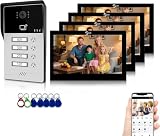Sistema videocitofonico a 4 fili per 3 unità abitative,kit videocitofono con touchscreen da 7 pollici con sblocco 3 in 1,audio bidirezionale, monitoraggio per appartamenti e ville (Nero)