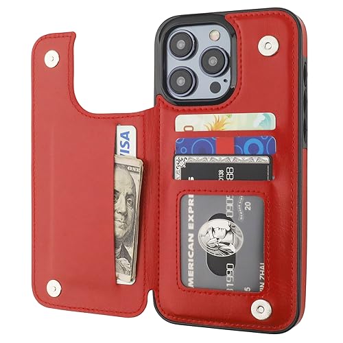 ONETOP for iPhone 15 Pro Max Wallet Case with Credit Card Holder,Red