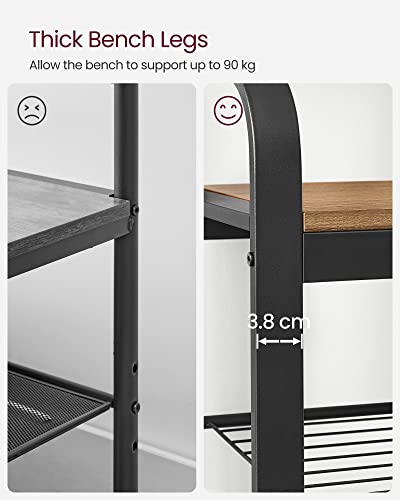 VASAGLE Coat Rack, Coat Stand with Shoe Storage Bench, 4-in-1 Design, with 9 Removable Hooks, a Clothes Rail, for Hallway, Entrance, 33.7 x 72 x 183 cm, Industrial, Rustic Walnut and Black HSR040B41 - Image 7