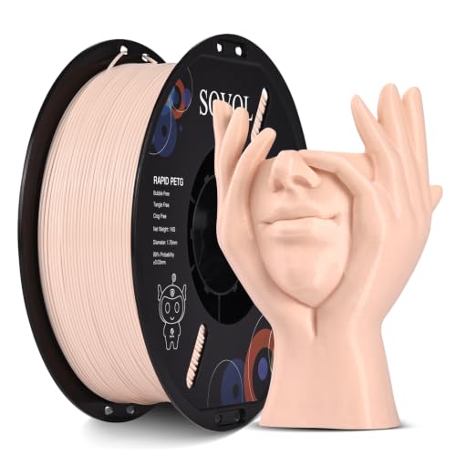 Sovol 3D Printer Rapid PETG Filament 1.75mm 1KG (2.2lbs), High Precision, Strong Toughness, Wiring Tightness, Dimensional Accuracy +/- 0.03 mm, 3D Printing High Speed PETG Filaments, Skin