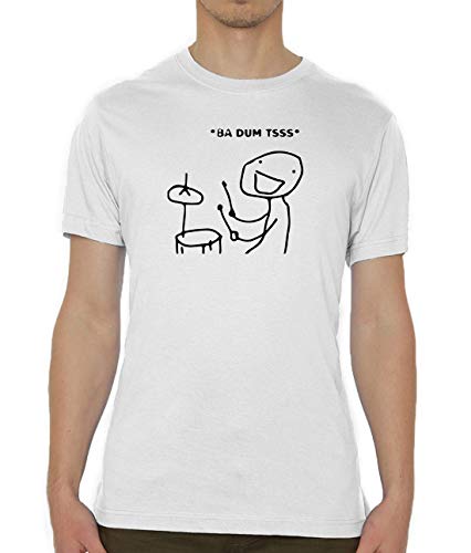 Ba Dum Tsss Meme Logo Blanco Crew Neck Men's T-Shirt L