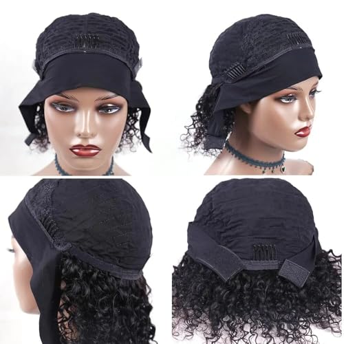 Image of XSY Headband Wig Human Hair Kinky Curly 99J Burgundy Headband Wigs for Black Women Deep Curly Human Hair Wigs None Lace Front Wig 150% Density 26 Inch