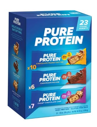 Pure Protein Bars, Variety Pack, 1.76 oz, 23-count - Chocolate Peanut Butter, Chewy Chocolate Chip, Chocolate Deluxe