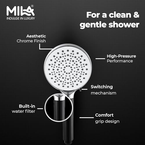 Image of Mila Midnight 5-Function Hand Shower with Filter | Rain, Boost Water, Shock Water, Mix Spray Modes | Matt Black & Chrome Finish | Includes Hose (1.5m), Bracket & Installation Kit (120 * 260mm)