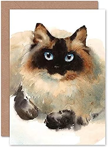 Wee Blue Coo Cat Ragdoll Face Watercolour Greeting Card With Envelope Inside Premium Quality image 4