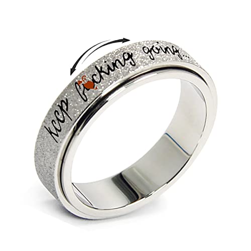 LuckyAmor Spinner Anxiety Ring for Women – 6MM Silver Women Stainless Steel Keep Going Spinner Ring Spinning Band Relief Anxiety Ring For Men Boy Inspirational Jewelry Size 7