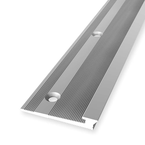 Listón de bordes, 6 x 36 x 2700 mm, perfil de acabado, aluminio anodizado, liso, avellanado, perforado, plateado