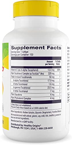 Healthy Origins Tocomin Suprabio (Tocotrienols), 50 Mg - Supports Heart Health & Cardiovascular System - Tocotrienol & Vitamin E Supplement - Gluten-Free Skin Support - 150 Softgels #TOP1