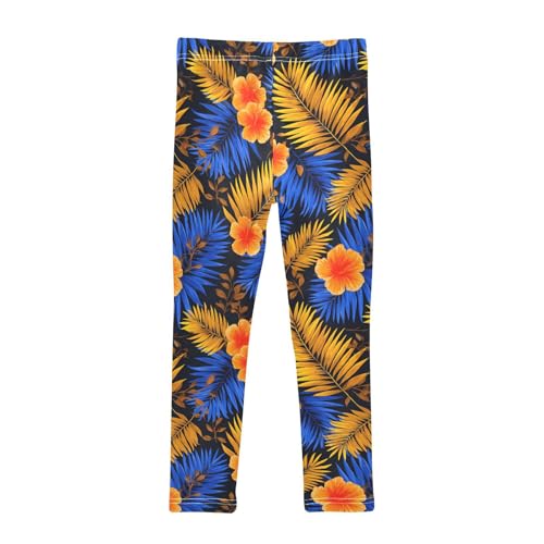Hibiscus Flowers Palm Leaves Girls Leggings Soft Stretch Workout Yoga Dance Pants for Kids Casual Tights2