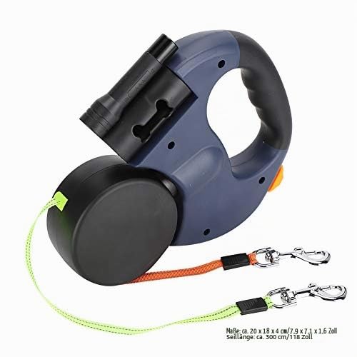 3 Meter Einziehbare Hundeleine, Doppelte Hundeleine für 2 Hunde, 360° Verwicklungsfreie, Ausziehbare Leine, mit LED-Leuchten, Reflektierendes Nylon-Gurtband(Dunkelgrau)