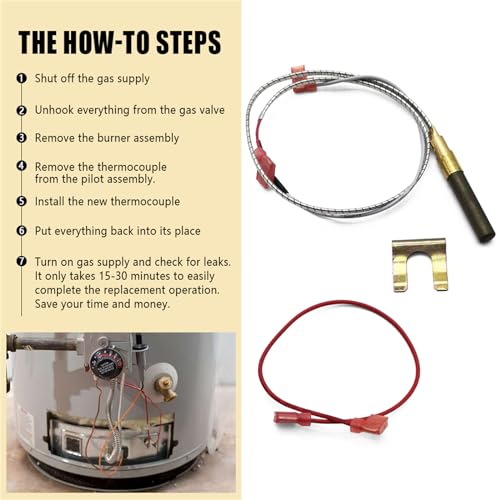 Meyffon 100112328 21\" Thermopile Assembly for Gas Water Heater Compatible with A.O.Smith, Reliance, State, Whirlpool Water Heater 750 Millivolt Thermopile Replacement Kit - Thumbnail 6