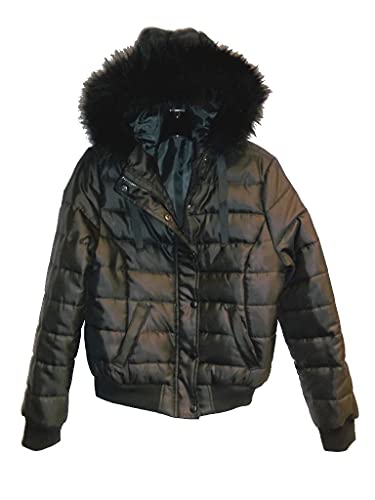 JOUJOU Womens Faux Fur Lined Hooded Puffer Down Jacket, Black, Medium