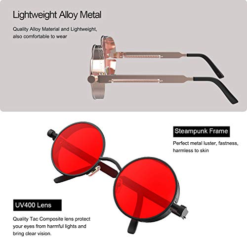 Image of PROUDDEMON Retro Gothic Steampunk Sunglasses for Women Men Round Lens Metal Frame