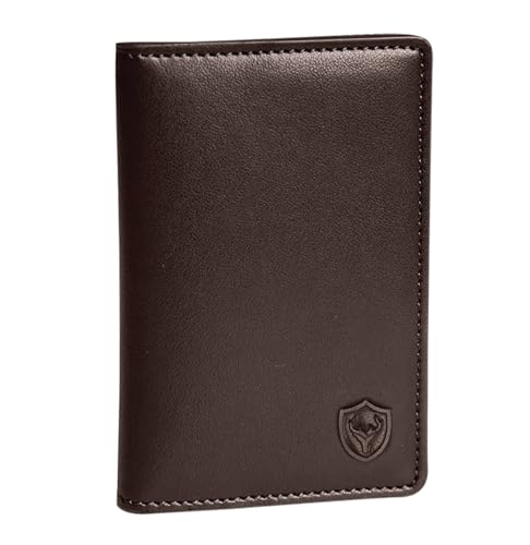 URBAN CREW® Genuine Leather Wallet for Men | Slim Bifold RFID Blocking Card Holder with ID Window & Cash Pocket | Minimalist Wallet for Everyday Use (Brown)