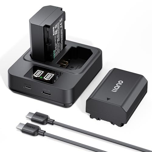 llano 2er-Pack NP-FZ100 Akkus & 20W Schnellladegerät Set für Sony A7III A7IV A6700 FX3 FX30 A7C A7CII A7RV A7RIII A6600 ZV-E1 ZV-E10II A9 A1 FX2 Kameras Echte 2400 mAh Kapazität USB-C Schnellladen