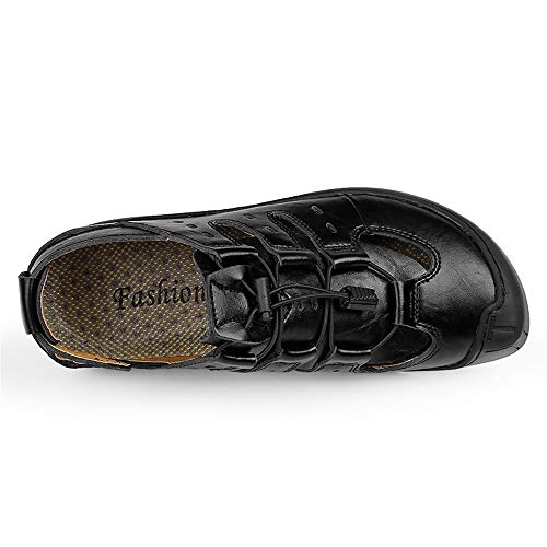 Men's Sandals Sandals For Men Leather Hiking Sandals Athletic Walking Sports Fisherman Beach Shoes Closed Toe Water Sandals (Color : Black, Size : 10 M Us) #TOP1