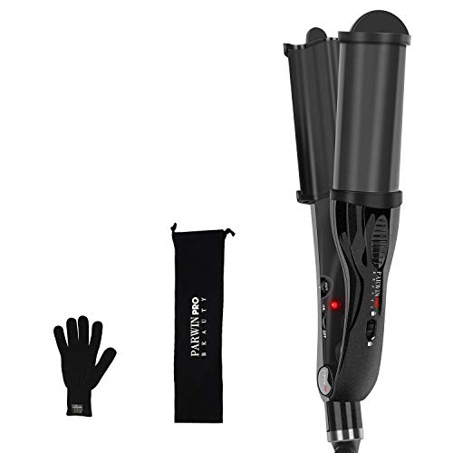 PARWIN PRO Deep Waver Curling Wand 2 in 1 Professional Hair Curler with Heat Settings, Anti-scalding Insulated Tip & Heat Resistant Glove for Big Wavy Hair Styles, Black