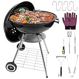 HALNYHYFD 22 Zoll Holzkohlegrill Kugelgrill mit Emaille-Deckel Tragbarer Outdoor Grill mit Rollen