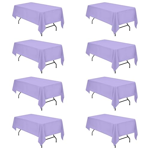 Image of BRILLMAX 8 Pack Lavender Tablecloths 60x102 Inch for 6ft Rectangle Tables | 150 GSM Polyester Fabric, 15 inch Standard Drop, Water, Stain & Wrinkle Resistant Cloth Cover for Wedding Reception Banquet Party