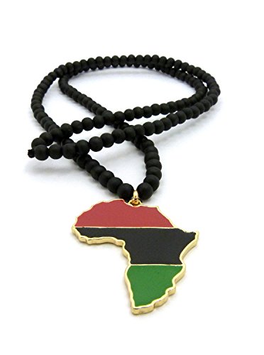 Fashion 21 Pan African Colored Africa Map Pendant 6mm 30" Wooden Bead Necklace in Gold Tone (6mm 30" Wooden Bead) - Image 4