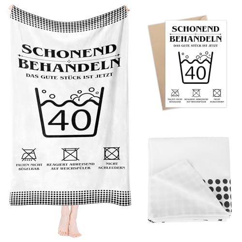 Lustige Geschenke 40 Geburtstag Frauen Männer- 160 X 80 CM Strandtuch Microfaser Handtücher & Badetuch mit Geburtstagskarte, Weiß Strandhandtuch Schnelltrocknend Badetücher Saunatuch Damen Herren