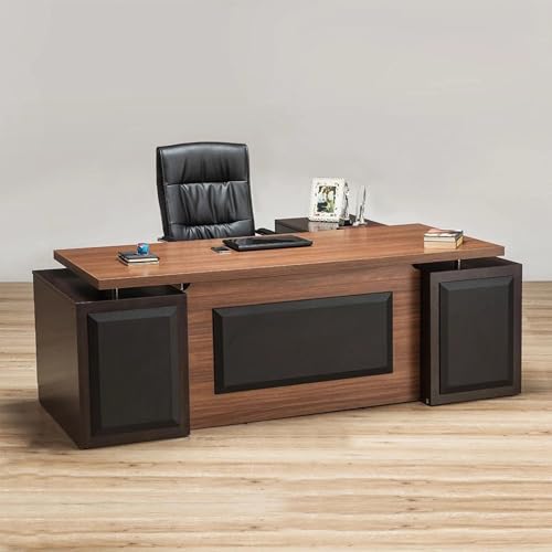 Image of Lakdi The Furniture Co Director L Shape Table Made in Particle Board and Metal SS Piller and Luxury Modern CEO Desks and MDF Modestery with Matte Finish & Computer Workstation- Classic Walnut-LDL-557
