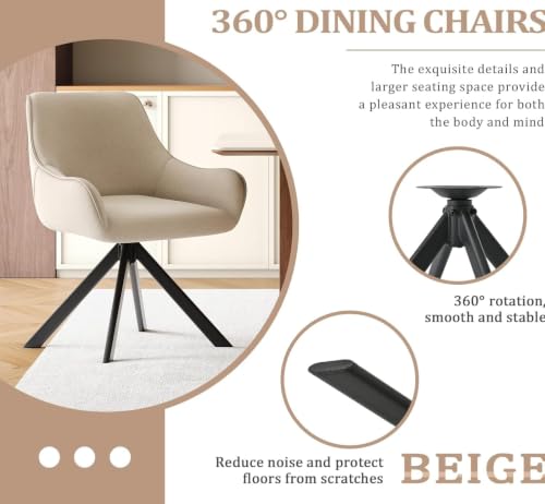 Image of Set of 4 Chairs 360 Degree Rotating Legs Stylish, Modern, Elegant & Comfortable Linen Fabric Arms Chairs for Dinning Living Hotel Cafe (Beige Linen Set of 4)