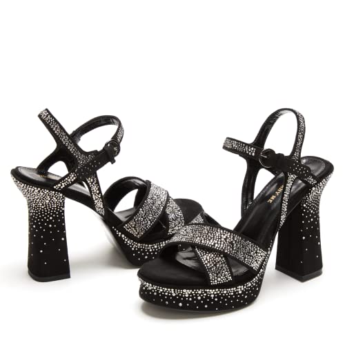 Jiuhang Rhy Me Women's Platform Open Toe Ankle Strap Chunky High Heel Sandals Round Toe Heeled Wedding Party Summer Dress Shoes Black，8 #TOP2