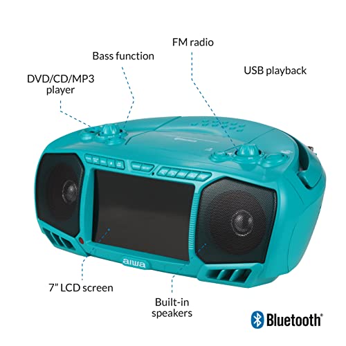Aiwa Portable Boombox, Crystal Clear Sound With 3W X 2 Speakers And Bass Function, Featuring A 7" Lcd Display, Bluetooth Connectivity, Fm Radio, Cd/Dvd Player, Streaming On Roku And Amazon Firestick #TOP1