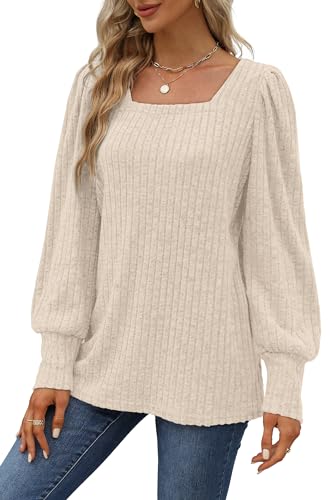 WIHOLL Long Sleeve Shirts for Women Trendy Casual Square Neck Tops Lightweight Sweaters3