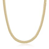 Barzel 18K Gold Plated Flat Herringbone Snake Chain Necklace for Women, Sizes 16-24 Inches, Made In Brazil (16 Inches, 5MM)