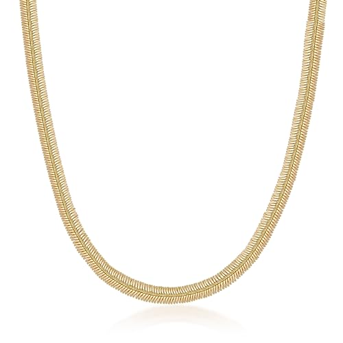 Barzel 18K Gold Plated Flat Herringbone Snake Chain Necklace for Women, Sizes 16-24 Inches, Made In Brazil (16 Inches, 5MM)