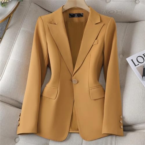 Women Casual Single Button Solid Blazers Office Long Sleeve Work Office Open Front Blazer Jacket Khaki L2