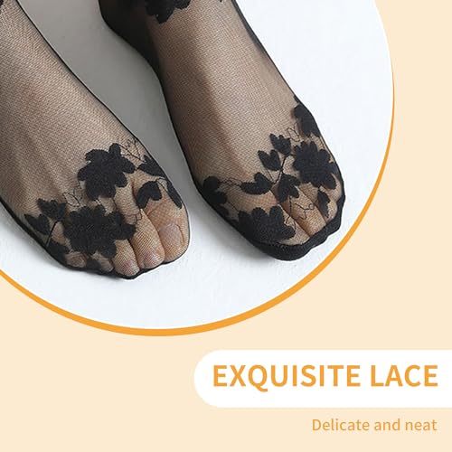 Image of SooGree 3Pairs Lace Socks No Show Frilly Ankle Socks Knit Cotton Socks Non Slip Low Cut Socks for Women Lace Floor Socks