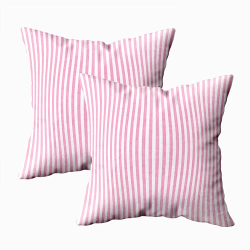 EMMTEEY Set of 2 Stripe Pink White Pillow Covers Geometric