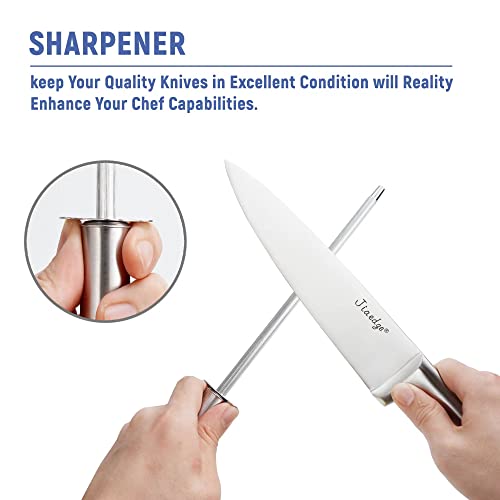 Kinfe Set, Jiaedge Kitchen Knife Set With Block, 15-Pc German High Carbon Stainless Steel Chef Knives Set For Kitchen With Block, Dishwasher Safe Steak Knives, Acrylic Stand, Knife Sharpener, Silver #TOP6