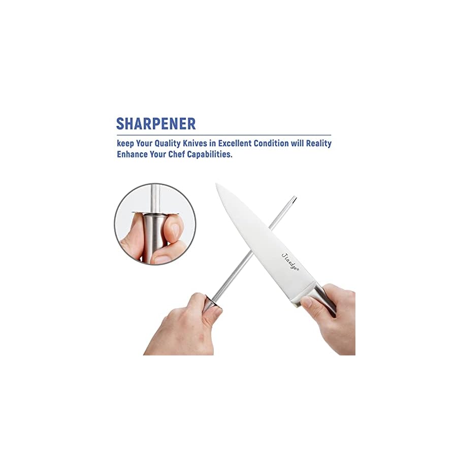 Knife Set, Jiaedae 15 Pieces Stainless Steel Knife Block Set with Acrylic Stand, Knife Sets for Kitchen with Block, Knife Set with Clear Block, Dishwasher Safe, Silver