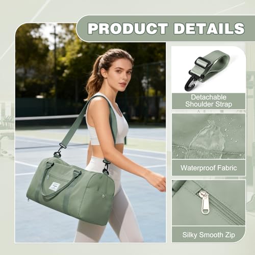 WEPLAN Torba Sportowa Damska Męska Torba Podróżna z Kieszenią na Buty Torba na Siłownię Torba Treningowa Fitness do Pływania Wodoodporna Torba Weekendowa Kobiet na Noc Basen,A9-Szarozielony
