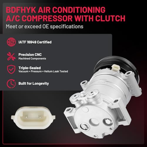 BDFHYK 19188298 Air Conditioning A/C Compressor with Clutch Compatible with Chevrolet Astro V6 4.3L 1996-2005, Compatible with GMC Safari V6 4.3L 1996-2005