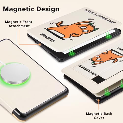 Image of CoBak Lightweight Stand Cute Case for 7 inch Kindle Paperwhite 12th Gen 2024 and Kindle Colorsoft with Right Hand Strap - Compatible with iPhone MagSafe, for Samsung /Anker Wireless Charging Pads