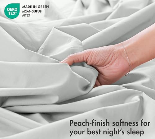 Image of RUVANTI 100% Cotton Percale Sheets California King - Crisp Cooling Summer Bed Sheets for Hot Sleepers, Deep Pocket 12 inch, Soft Peach Finish, Breathable & Durable Hotel-Style 4 Piece Set, Mineral