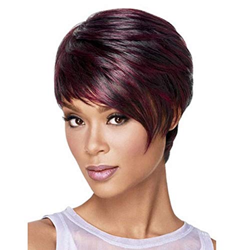 WIGSBEATY Afro Pelucas para Negro Mujer Sintético Corto Directamente Cabello Pelucas con Bangs Vino Rojo Color Pelucas con Peluca Gorra, Wine Red Cover