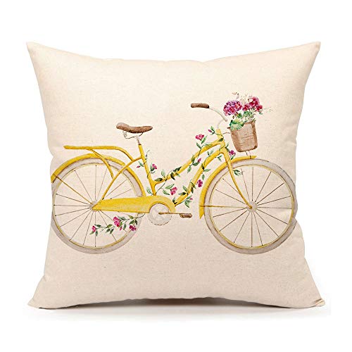 4TH Emotion Spring Floral Pillow Cover 18 x 18 Inch Summer Home Decorative Throw Cushion Case Linen for Sofa
