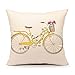 4TH Emotion Yellow Bicycle Throw Pillow Cover Vintage Spring Home Decorative Cushion Case 18 x 18 Inch Cotton Linen for Sofa (Flower)