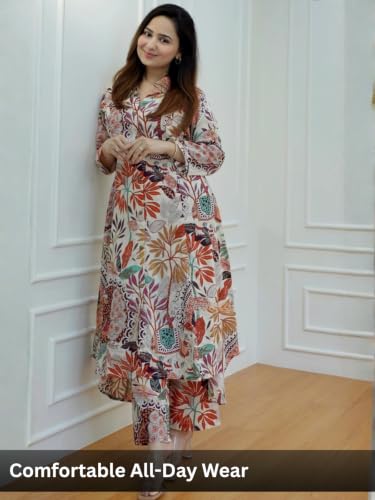 Image of GRECIILOOKS Co ord set for women stylish | Anarkali Kurta-Set - Viscose Printed Kurta & Straight Pant | kurtis| Festive Indian Traditional Outfit Dress for Functions & Puja | Trendy Travel & Streetwear Look for Woman | 3 /4 Half Sleeve