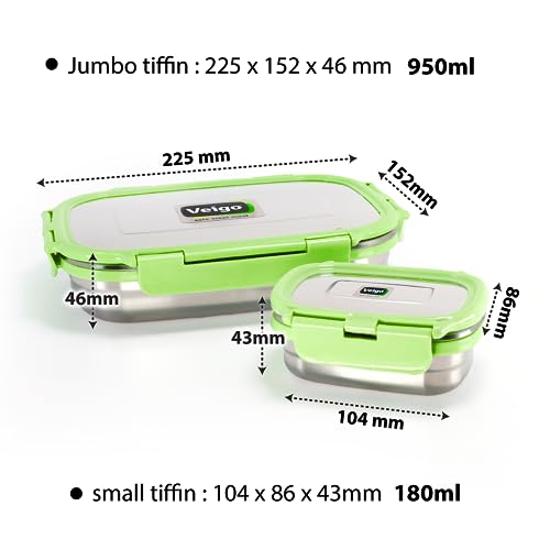 Image of Personalized Tiffin | Customized Lunch Box with Lids | Personalized Stainless Steel Tiffin Box | Your Child's Name and Favourite Character Engraved | for School Students (Light Green)
