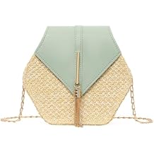 GOIACII Straw Womens Crossbody Bag Summer Shouler Small Purse Beach Bag with Metal Chain Tassel