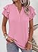 ANRABESS Womens Tops Dressy Casual Ruffle Short Sleeve V Neck Blouses Summer Button Down Business Work Elegant Shirts Light Pink X-Large