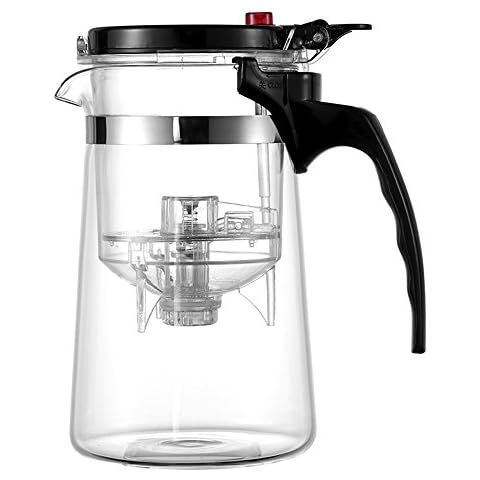 TAMUME 650ml Easy-to-Filter Glass Teapot Tea Brewer with PC Plastic Tea Strainer, One-Button to Filter Tea (650ML) Cover